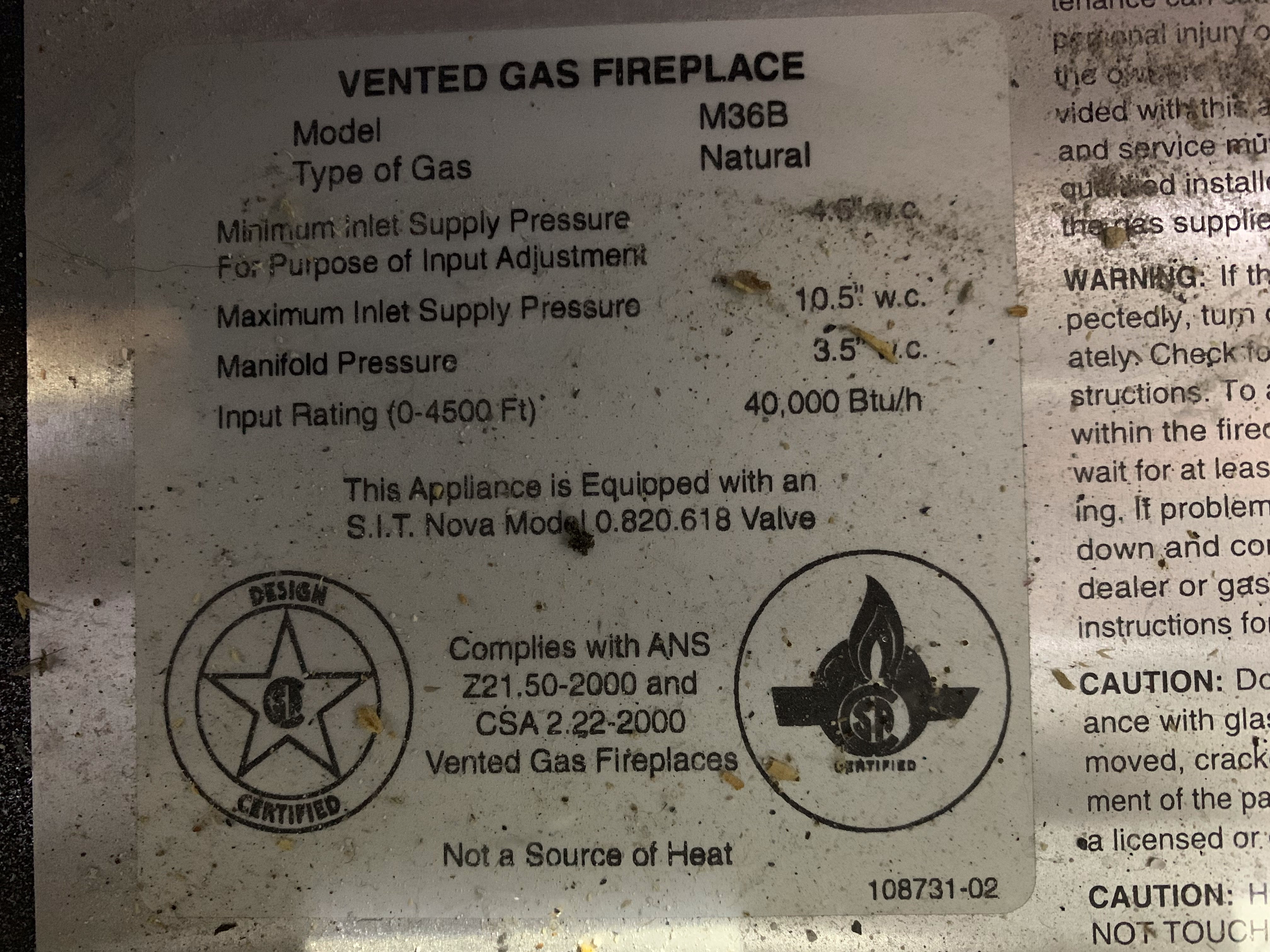 Vented Gas FIreplace Natural Gas